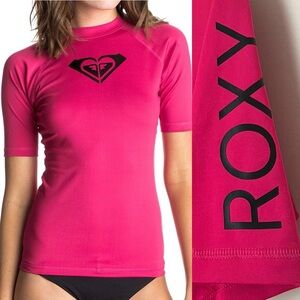 Roxy Women’s Whole-Hearted Short Sleeve UPF 50 Fitted Rashguard Hot Pink XL